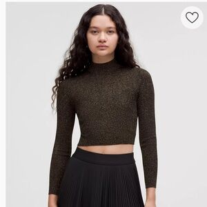 NWT Lululemon Glitter Knit Twist-Back Long-Sleeve top in black & gold Size L